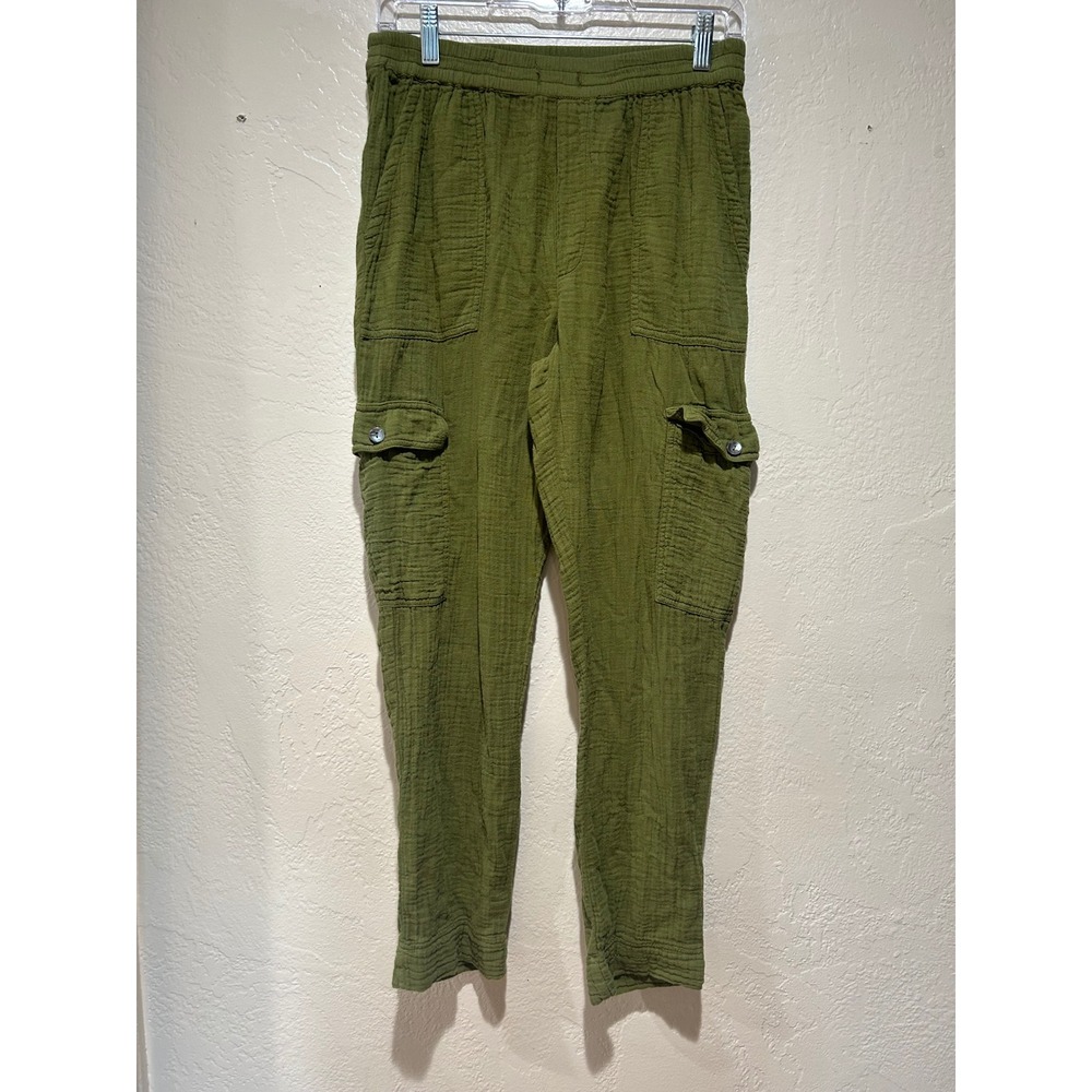 Sundance Womens XS Olive Green Textured Gauze Cargo Pants Elastic Waist Relaxed
